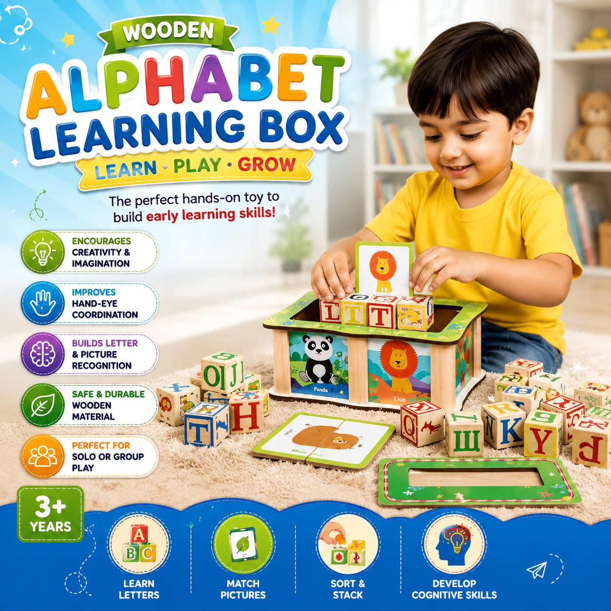 Wooden Word Building Block Box with Cards - 581