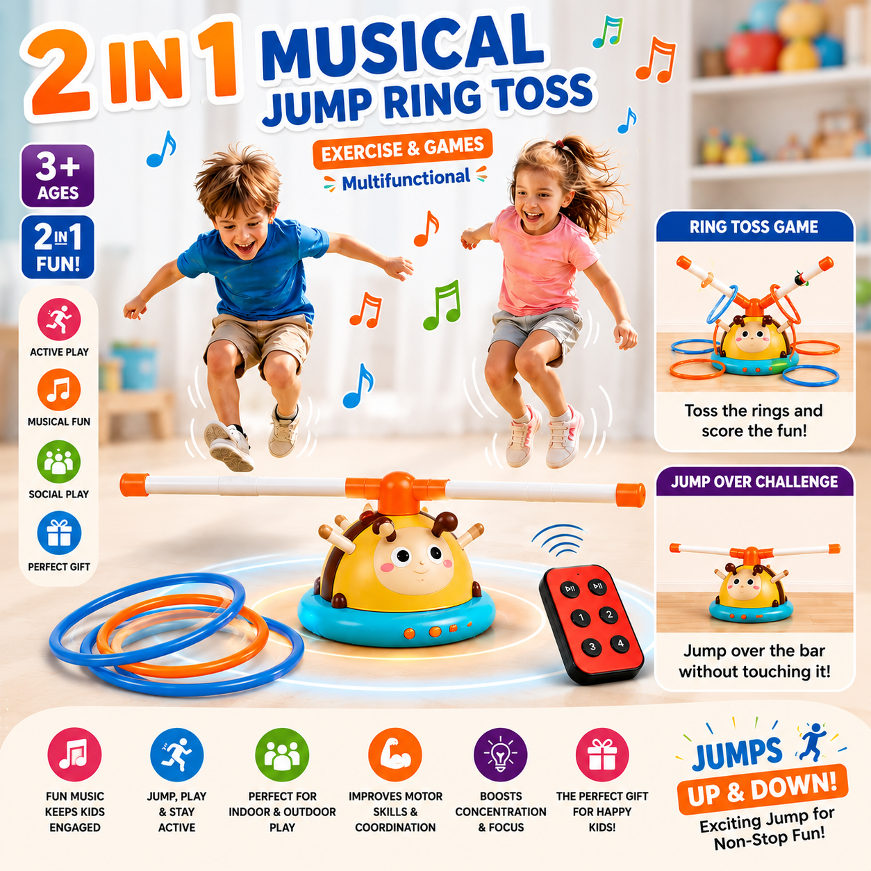 2-in-1 Musical Jump and Ring Toss Game for Kids