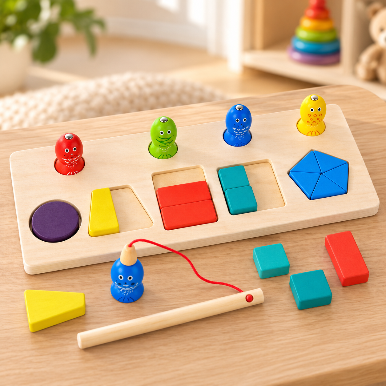 Multifunctional Wooden Fishing and Shape Fraction Toy 555