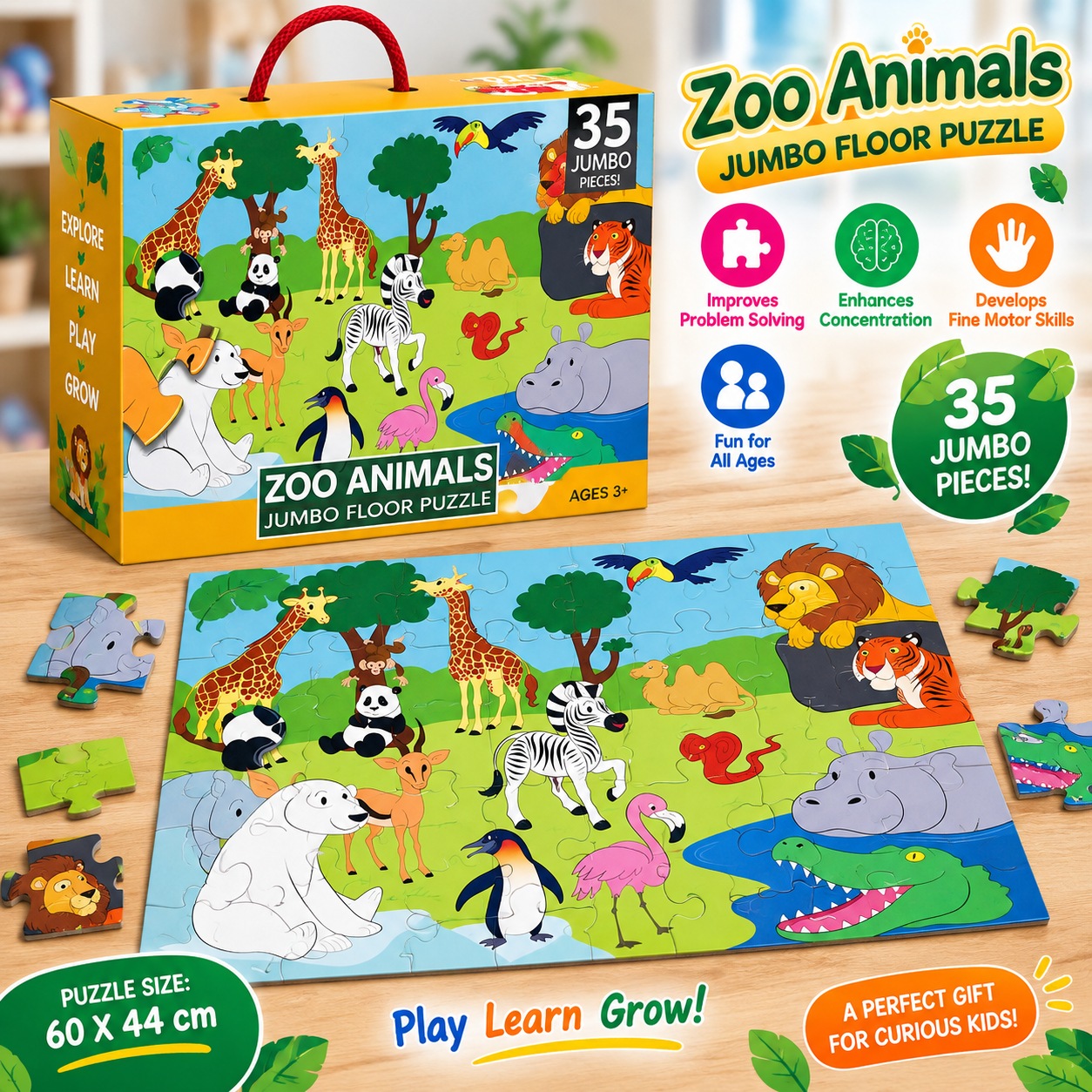 Zoo Animals Jumbo Floor Jigsaw  Puzzles 35 pieces - 130