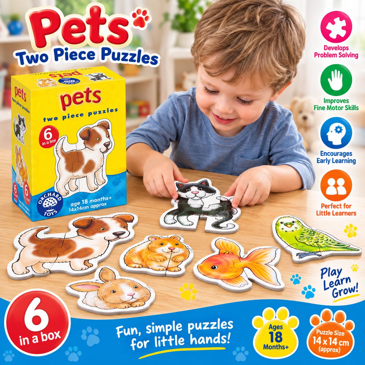 Pets Two-Piece Puzzles – 6 in a Box