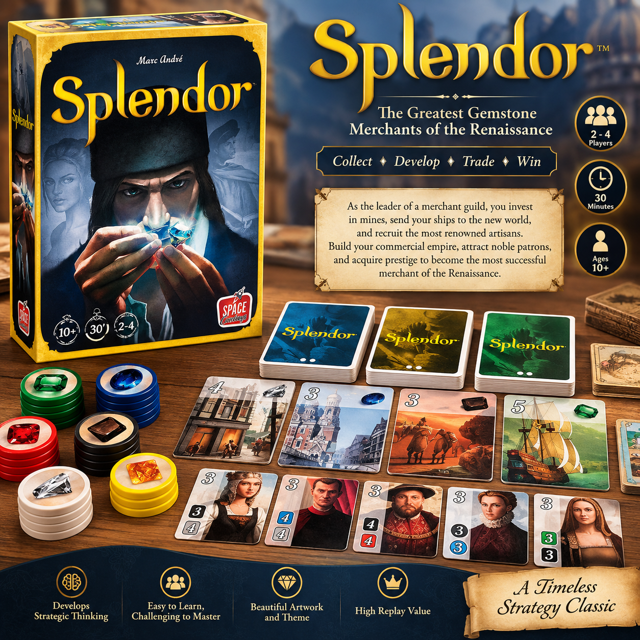 Splendor Strategic Gemstone Trading Board Game  - 175