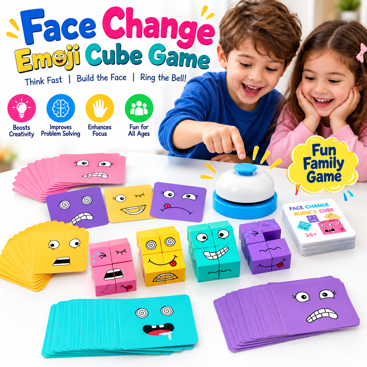 Wooden Face Changing Magic Cube Puzzle with Buzzer - 2 to 4 Players