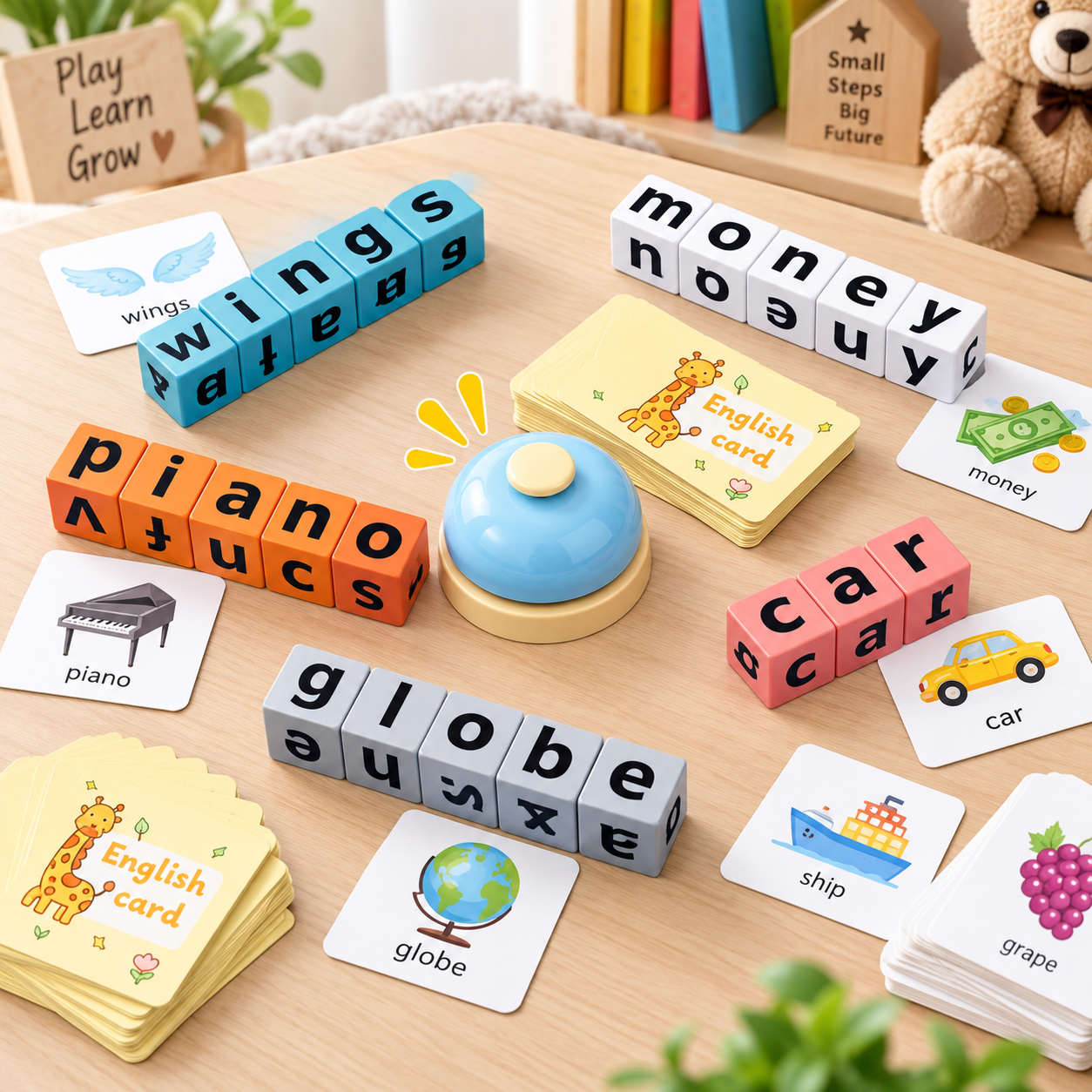 Wooden Spelling Blocks Game with Buzzer 2 to 4 Players - 804