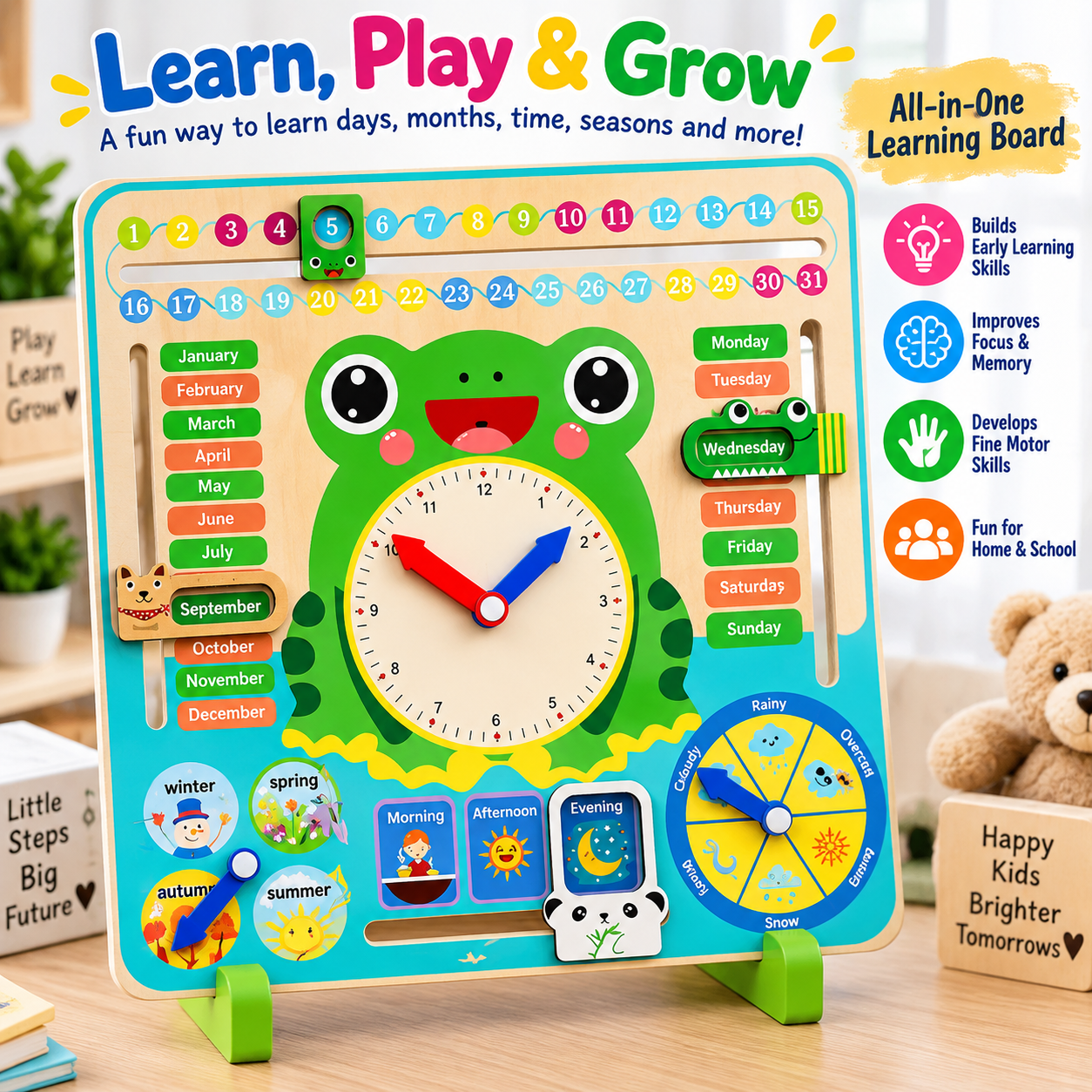 Wooden Multifunctional Calendar  Clock Learning Board - 274