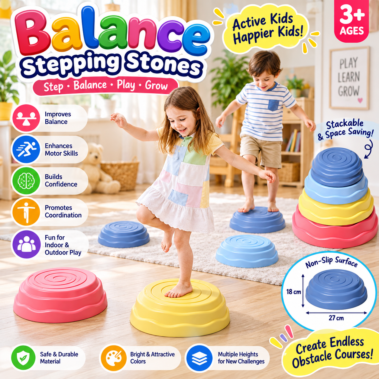 Stepping Stones for Kids Non-Slip Balance River Stones Sensory 5 pieces - 051