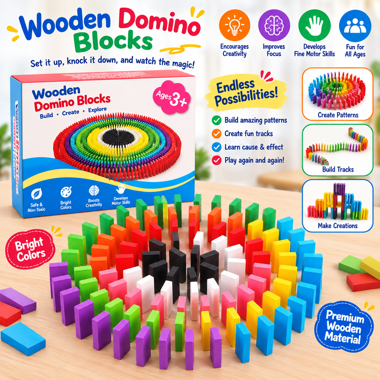 Wooden Colorful Domino Blocks 120 Pieces