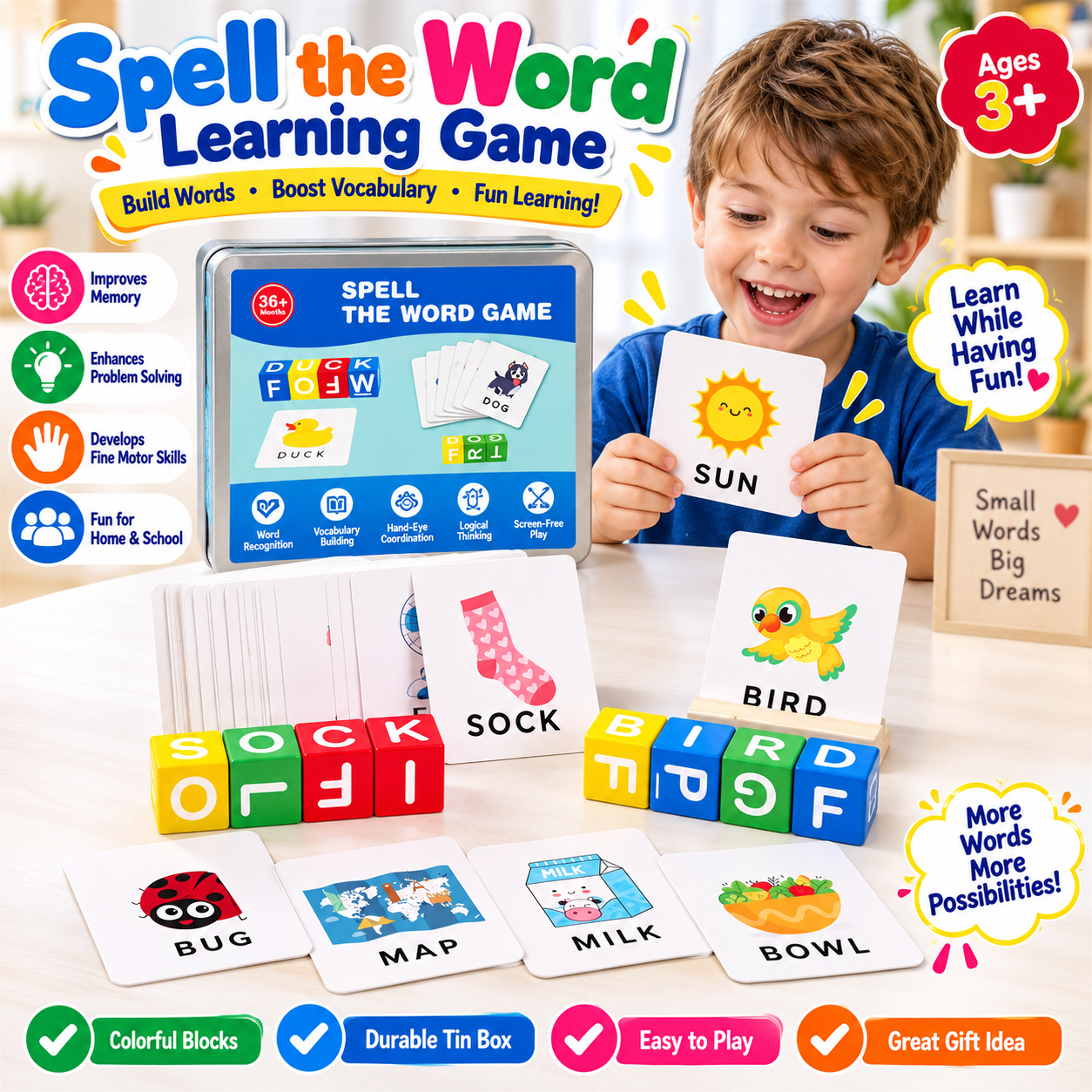 Spell the Word Matching Wooden Cube Blocks - 589