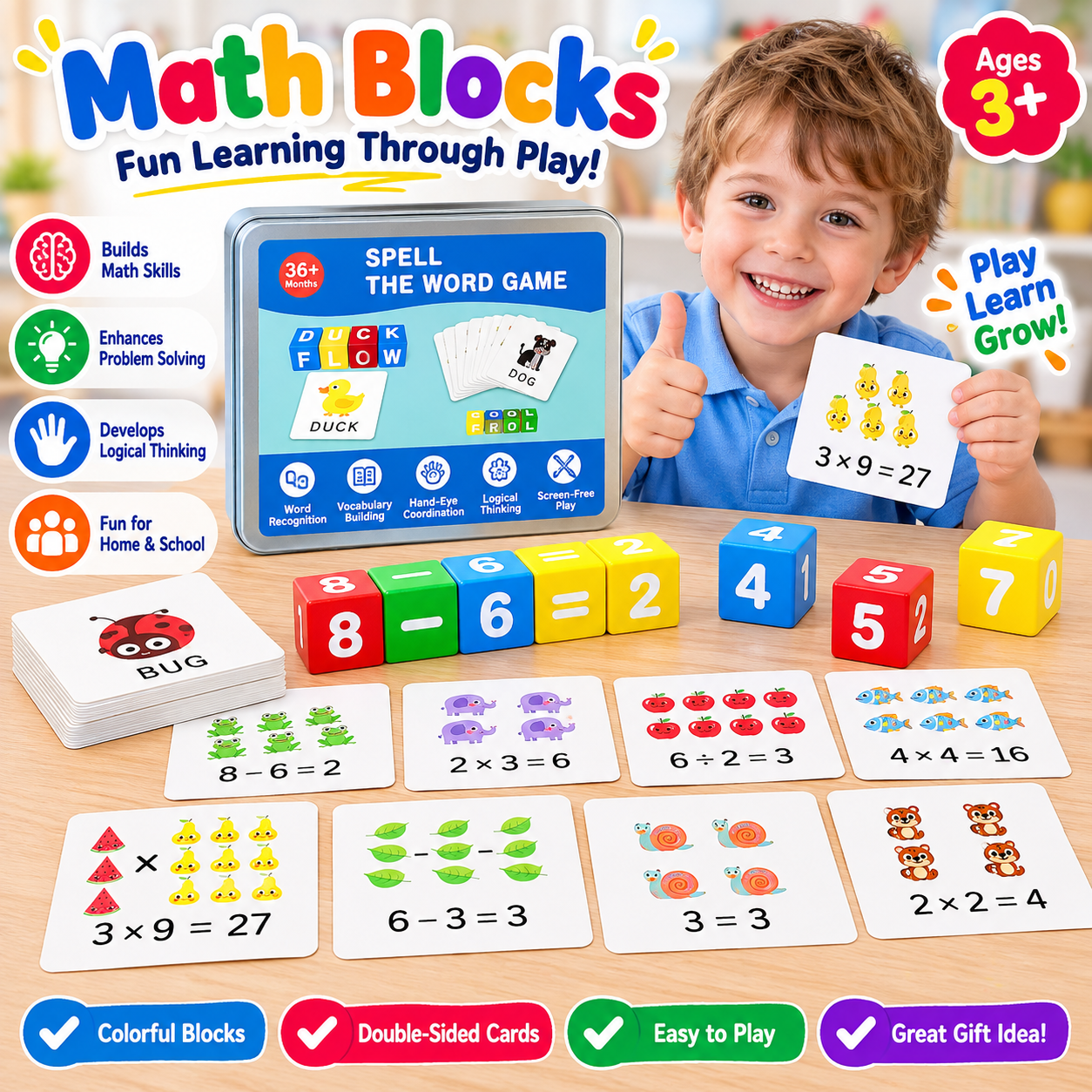 Number Counting Wooden Cube Blocks 50+ Cards - 588