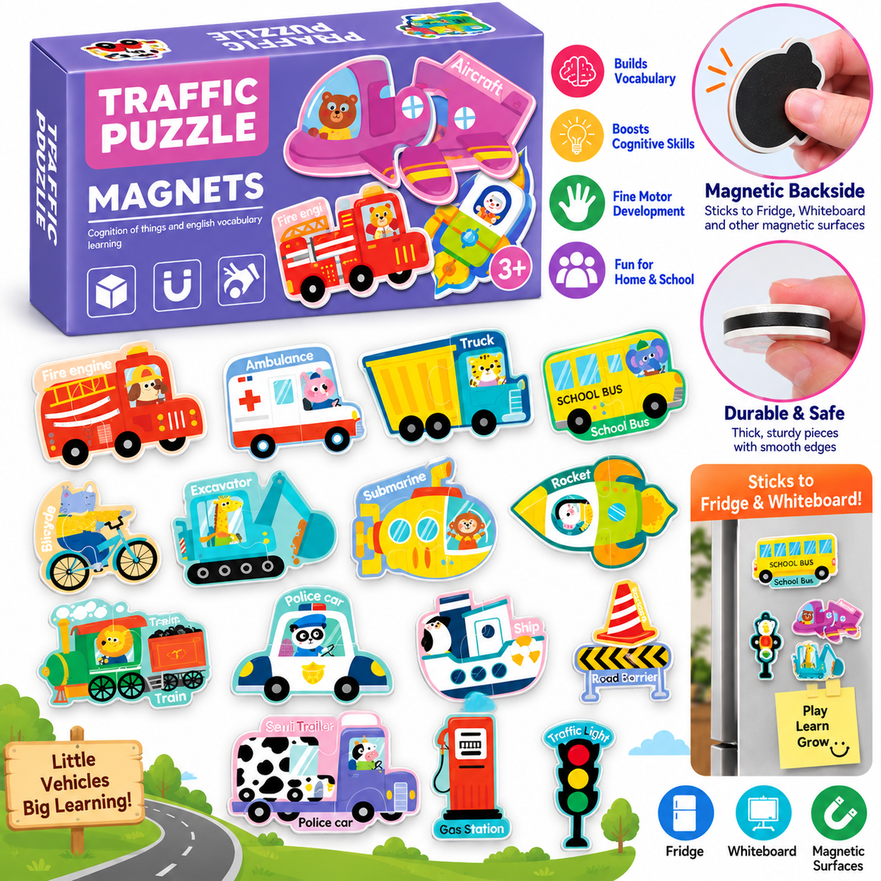 Magnetic Jigsaw Puzzle for Kids - 2 Piece Puzzle