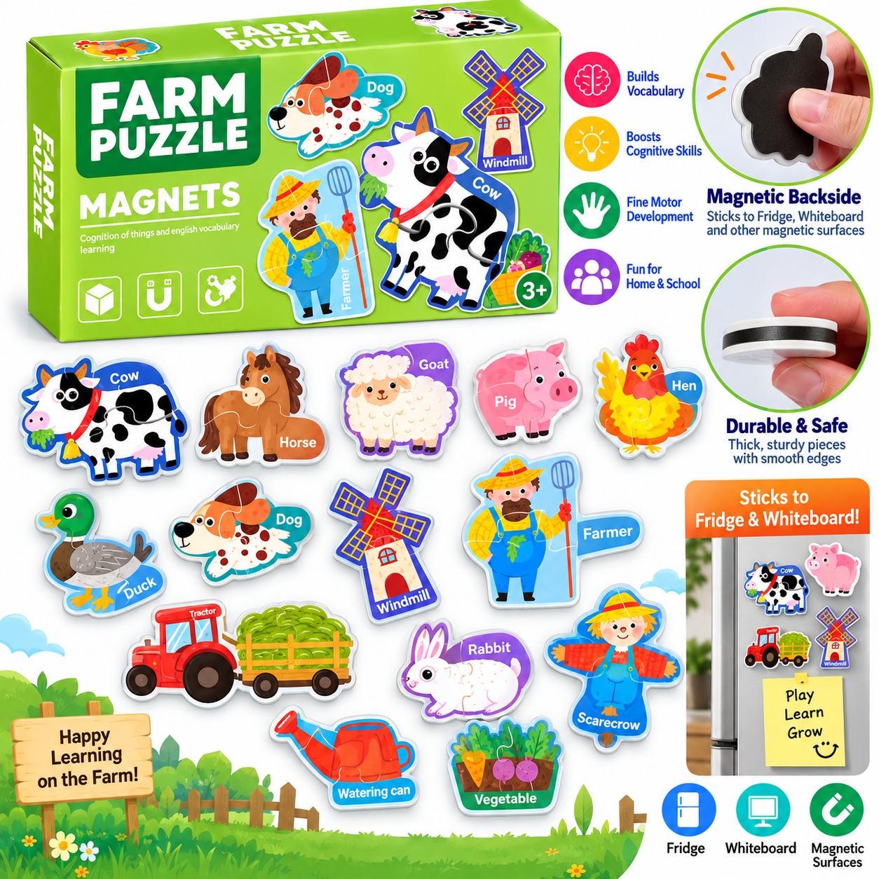 Magnetic Jigsaw Puzzle for Kids - 2 Piece Puzzle