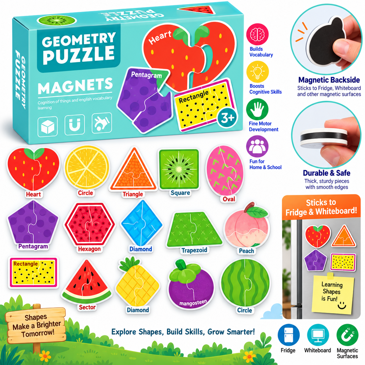 Magnetic Jigsaw Puzzle for Kids - 2 Piece Puzzle