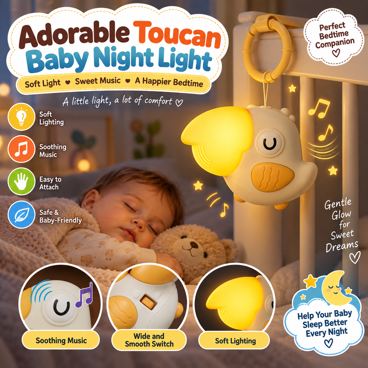 Adorable Toucan Baby Bird Night Lamp with Sound - 837