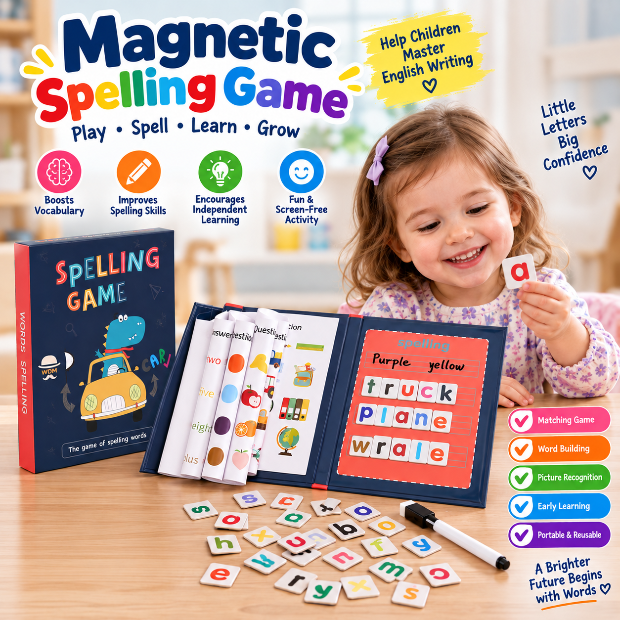 Magnetic Spelling Word Learning Booklet with Marker Magnetic Board - K55