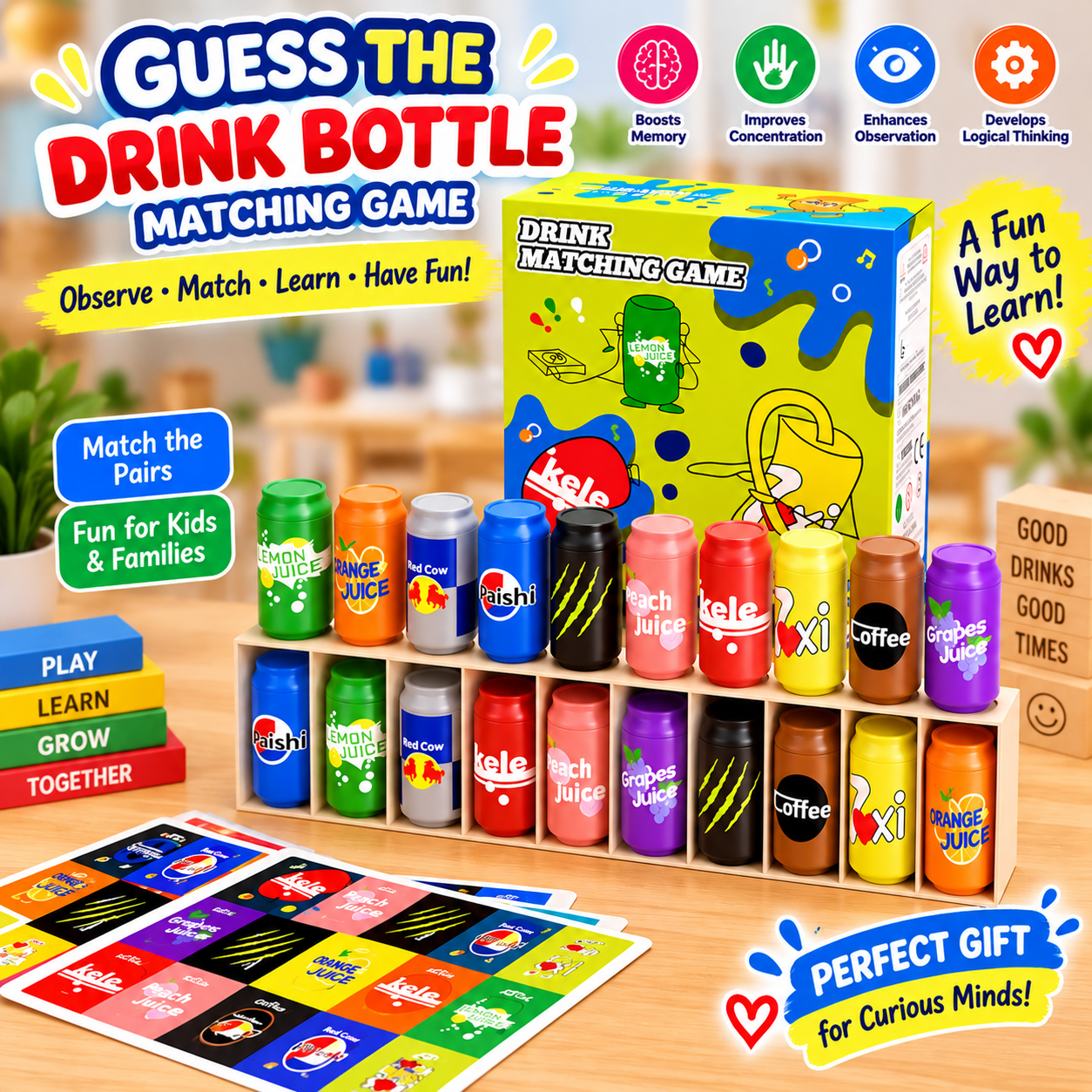Guess the Drink Bottle Matching Family Game