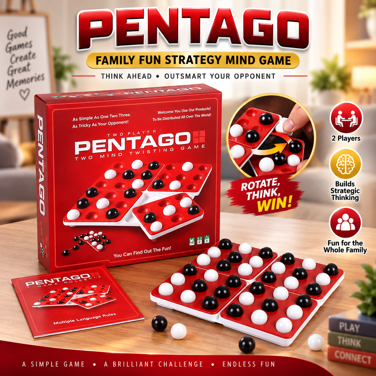Pentago Strategy Mind Twisting Family Board Game - 013