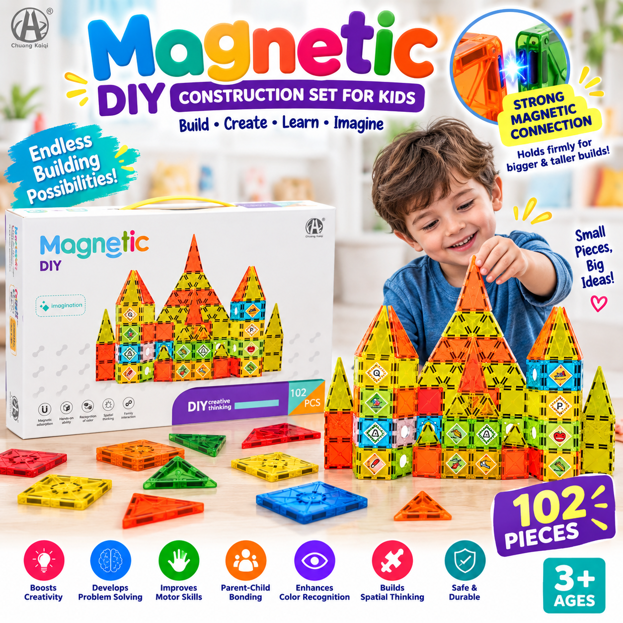DIY Magnetic Tiles Construction Blocks Set 102 piece - 046