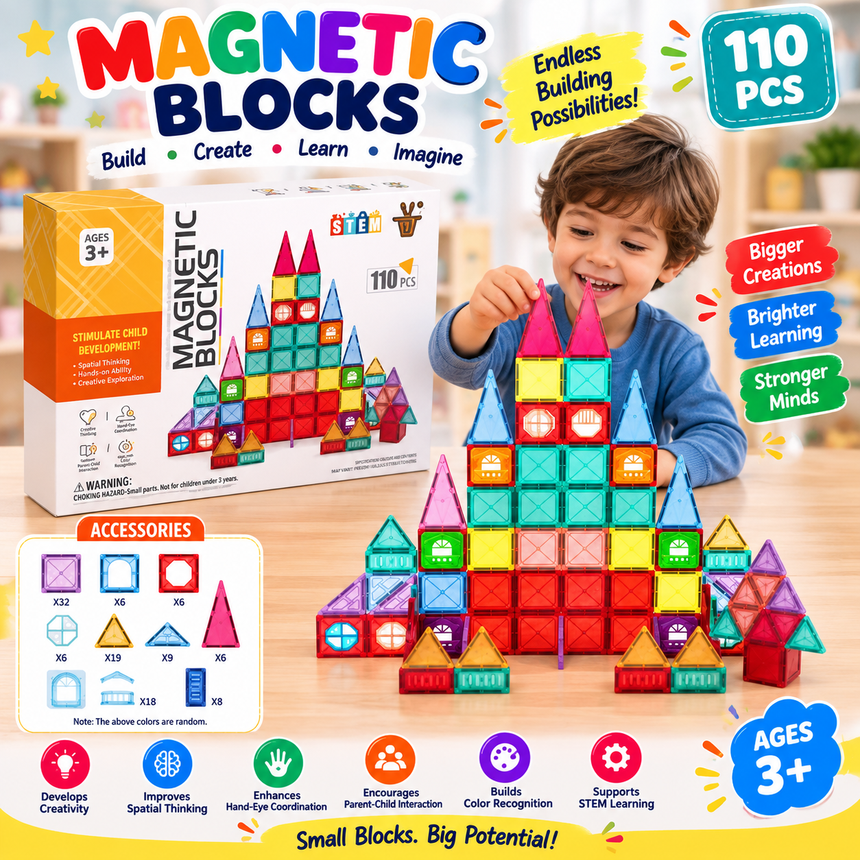 DIY Magnetic Tiles Construction Blocks Set 110 pieces - 018