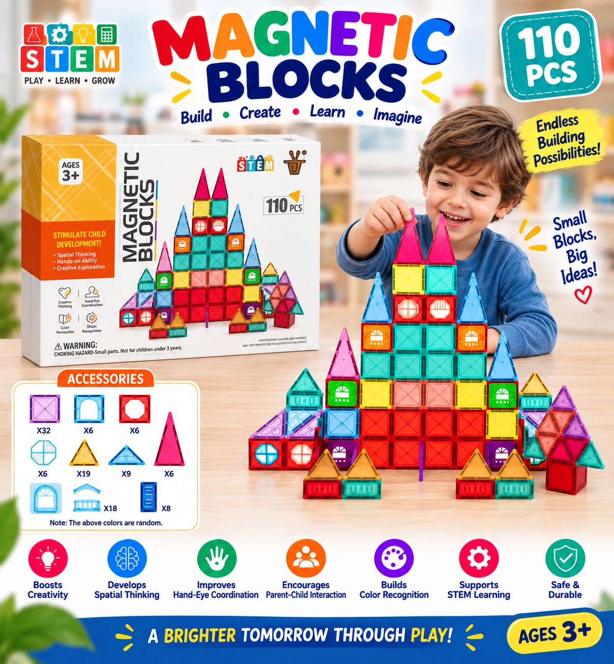 DIY Magnetic Tiles Construction Blocks Set 110 pieces - 018