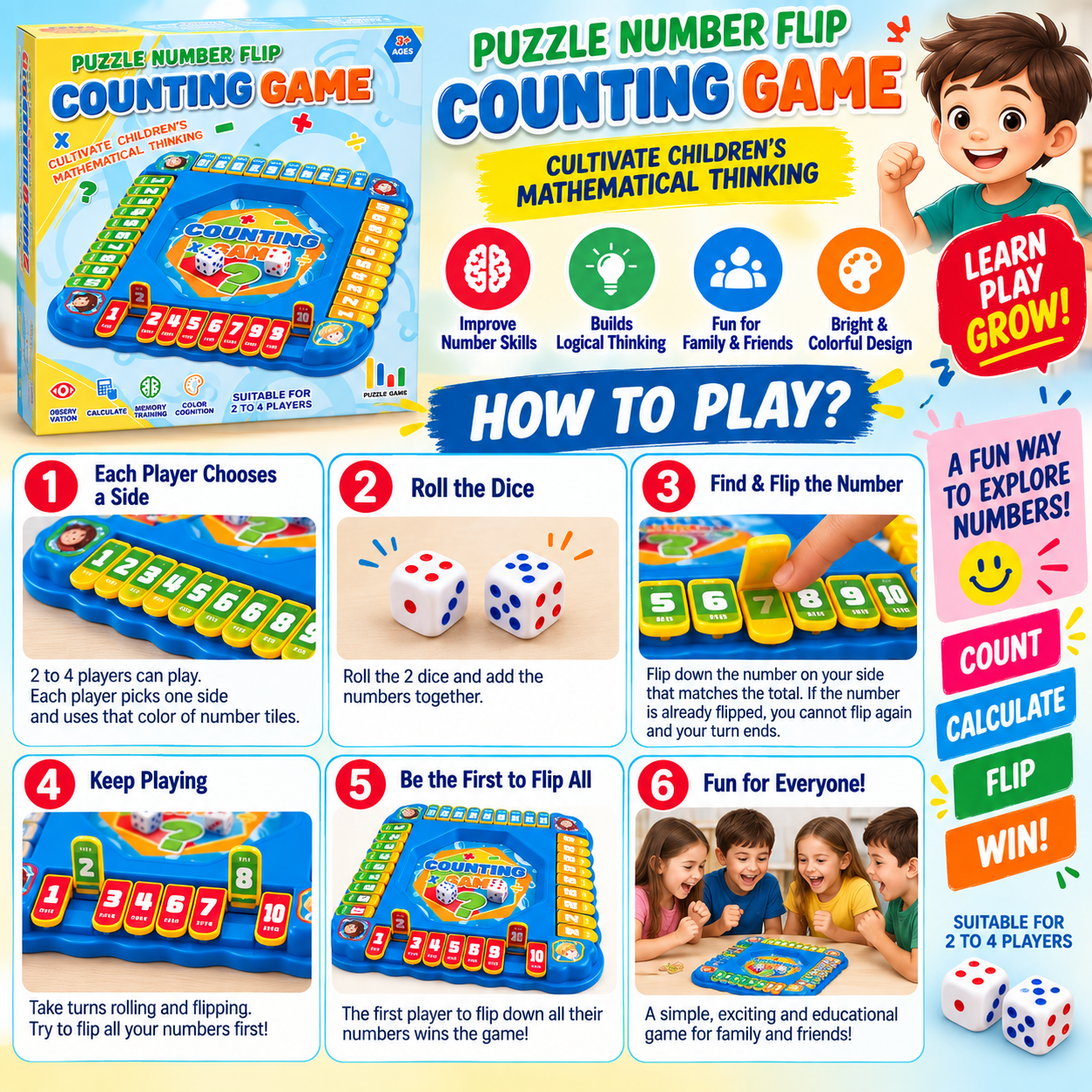 Puzzle Number Flip – Counting Dice Game