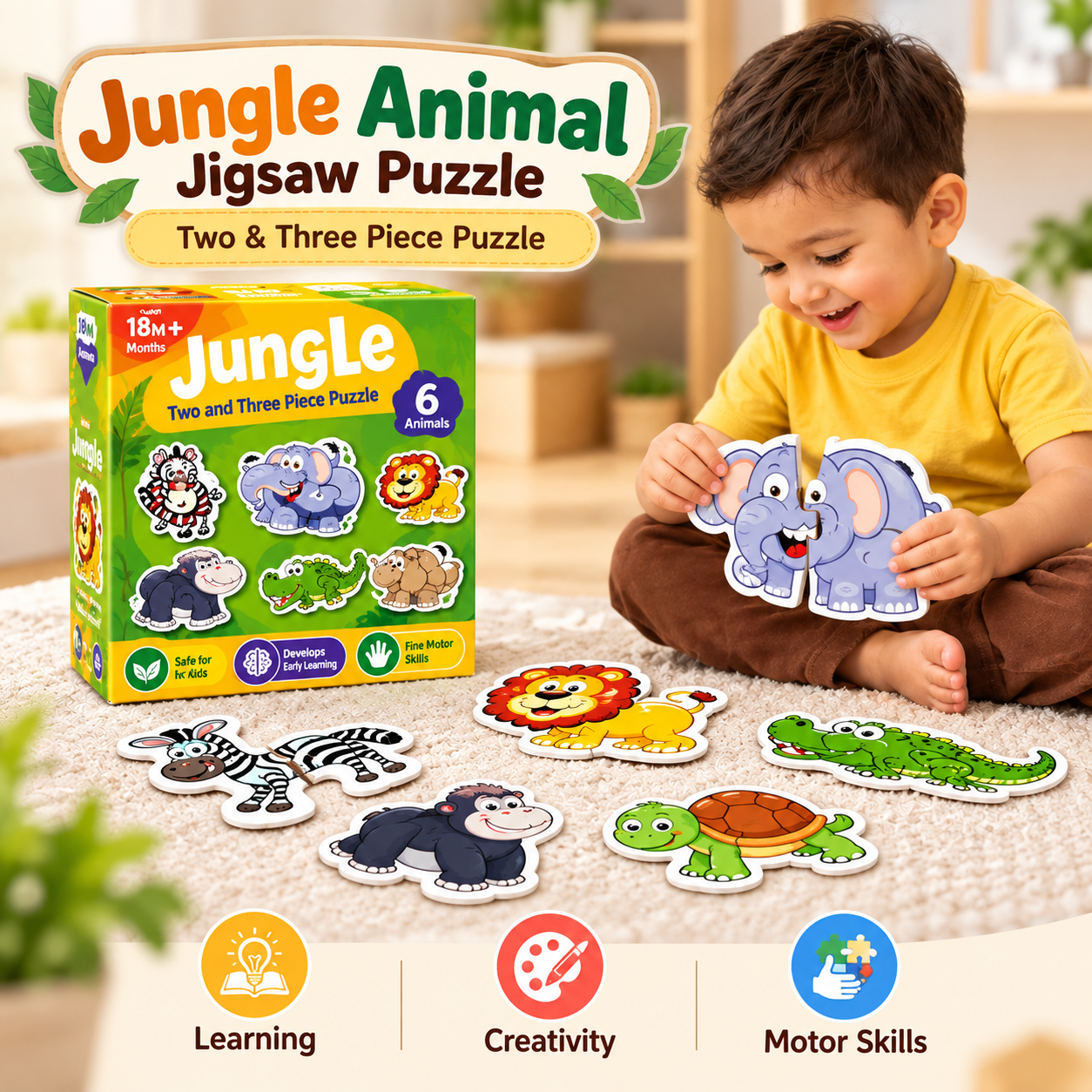 Jungle Animal Two-Piece Puzzles – 6 in a Box - 062