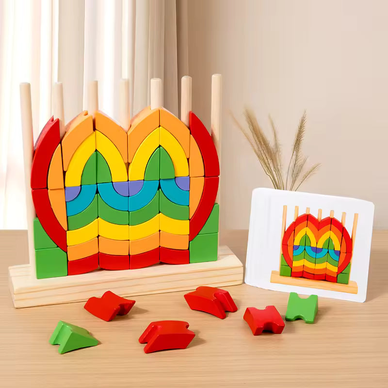 Wooden Rainbow Pattern Building Blocks – Montessori Educational Toy