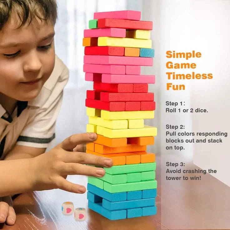Colorful Wooden Jenga Family Challenge - 54 pieces - Default Title - Odeez | Educational Toys Pakistan 