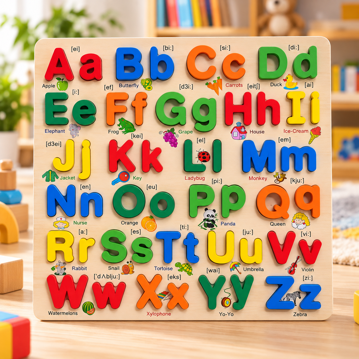 Wooden Alphabet Puzzle Board for Kids A to Z Uppercase andLowercase Letter Matching Toy