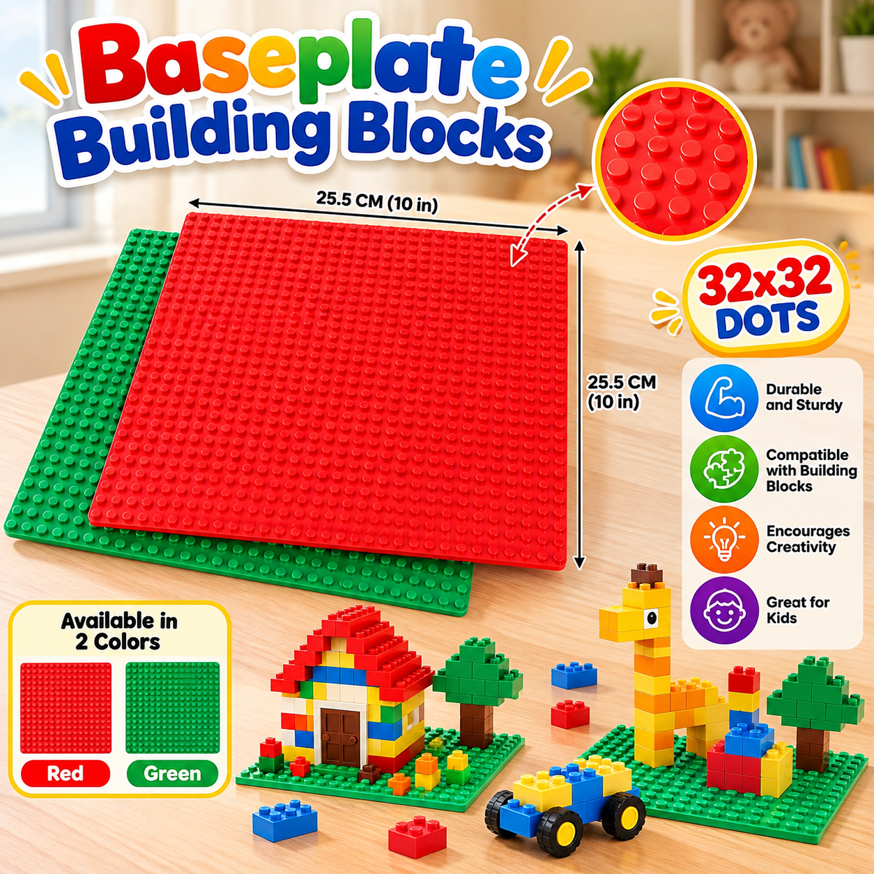 Baseplate Building Blocks – 32×32 Dots Construction Base