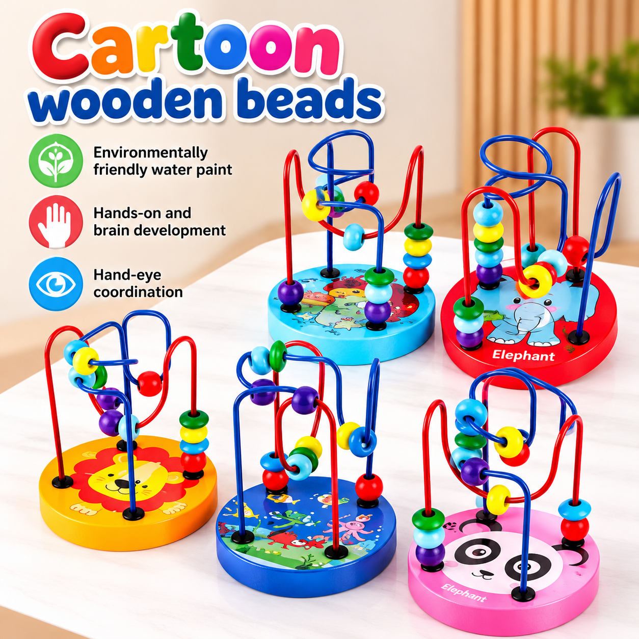 Cartoon Wooden Bead Maze Educational Activity Toy