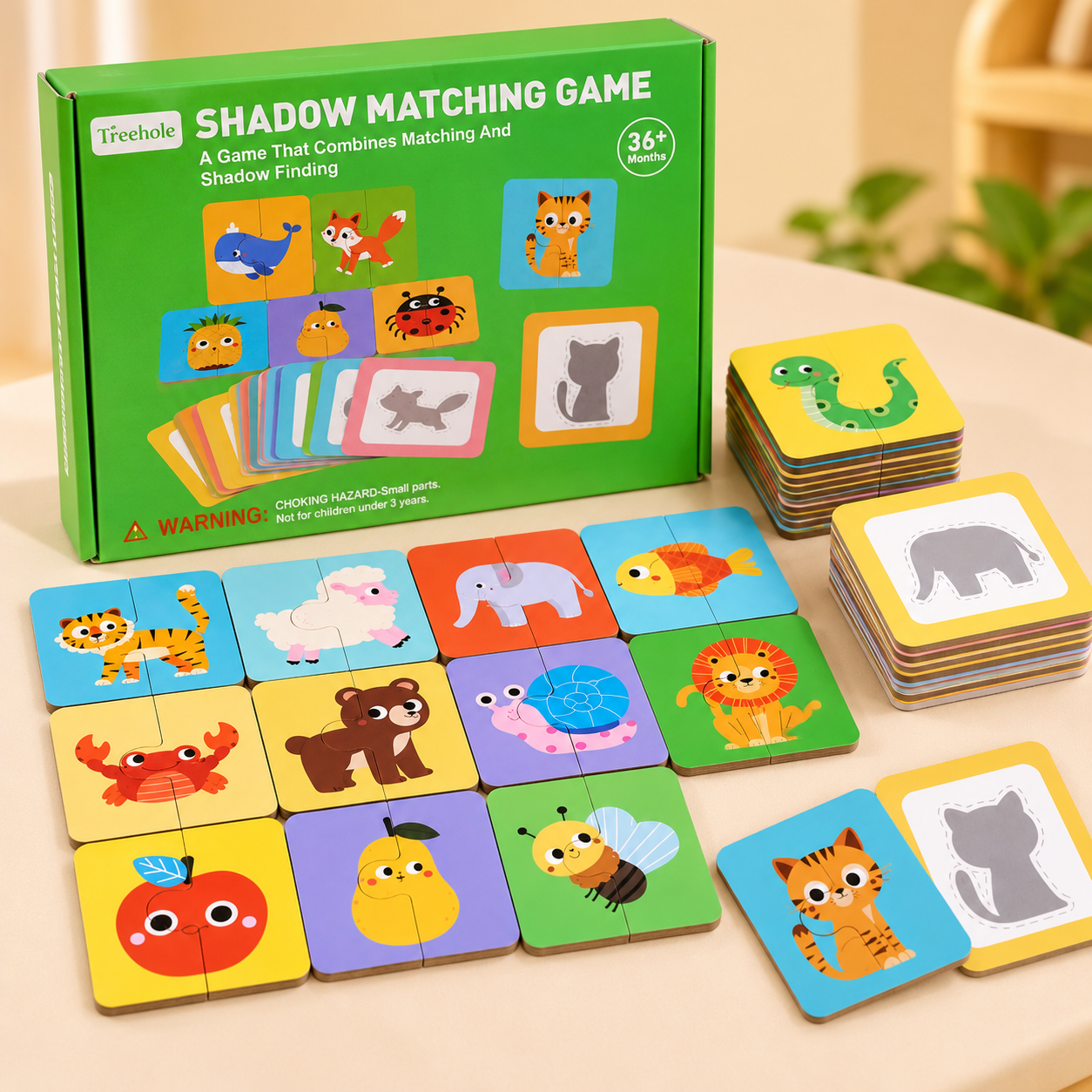 Wooden Shadow Matching Two Piece Animal Puzzle