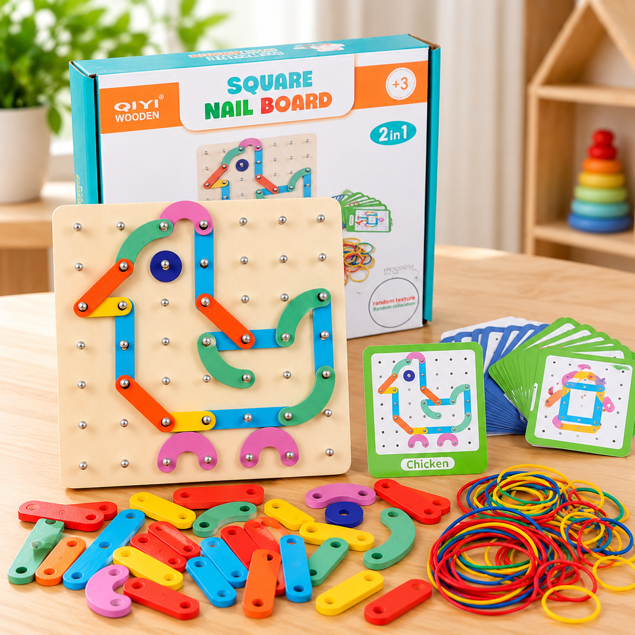 2in1 Creative Wooden Square Nail Board Learning Toy
