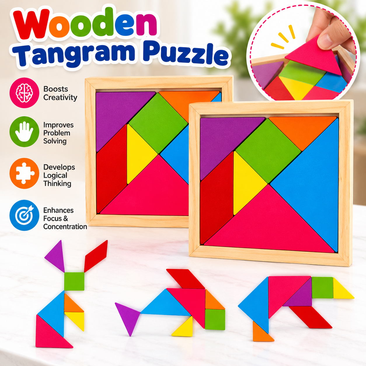 Wooden Tangram Puzzle – 7pcs