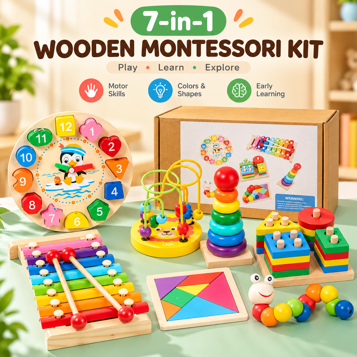 7in1 Wooden Montessori Learning Bundle Toy Set