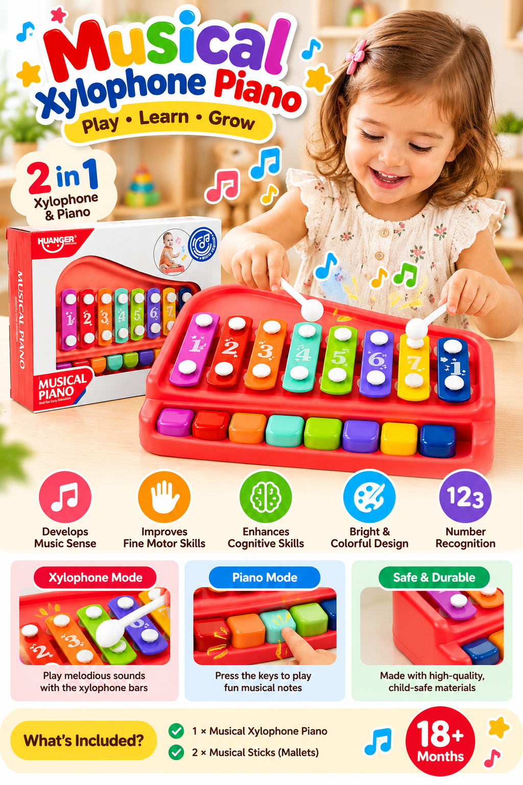 Musical Xylophone Piano 2in1 Musical Toy - 002