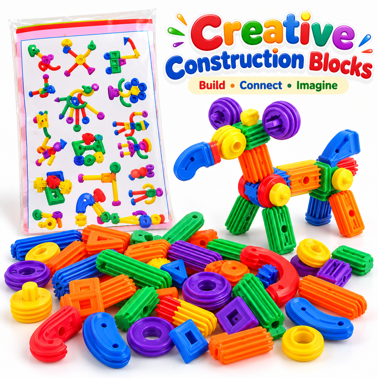 Creative 3D Construction Building Blocks Set for Kids Colorful Interlocking Shape Builder Toy 6014
