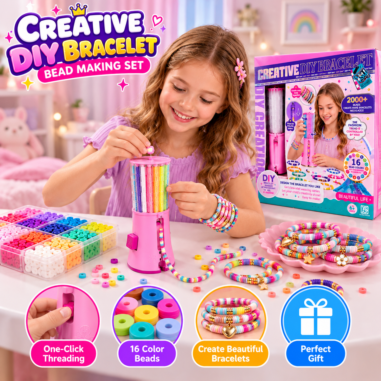 Creative DIY Bracelet and Necklace Maker Kit 2000+ Beads - 015