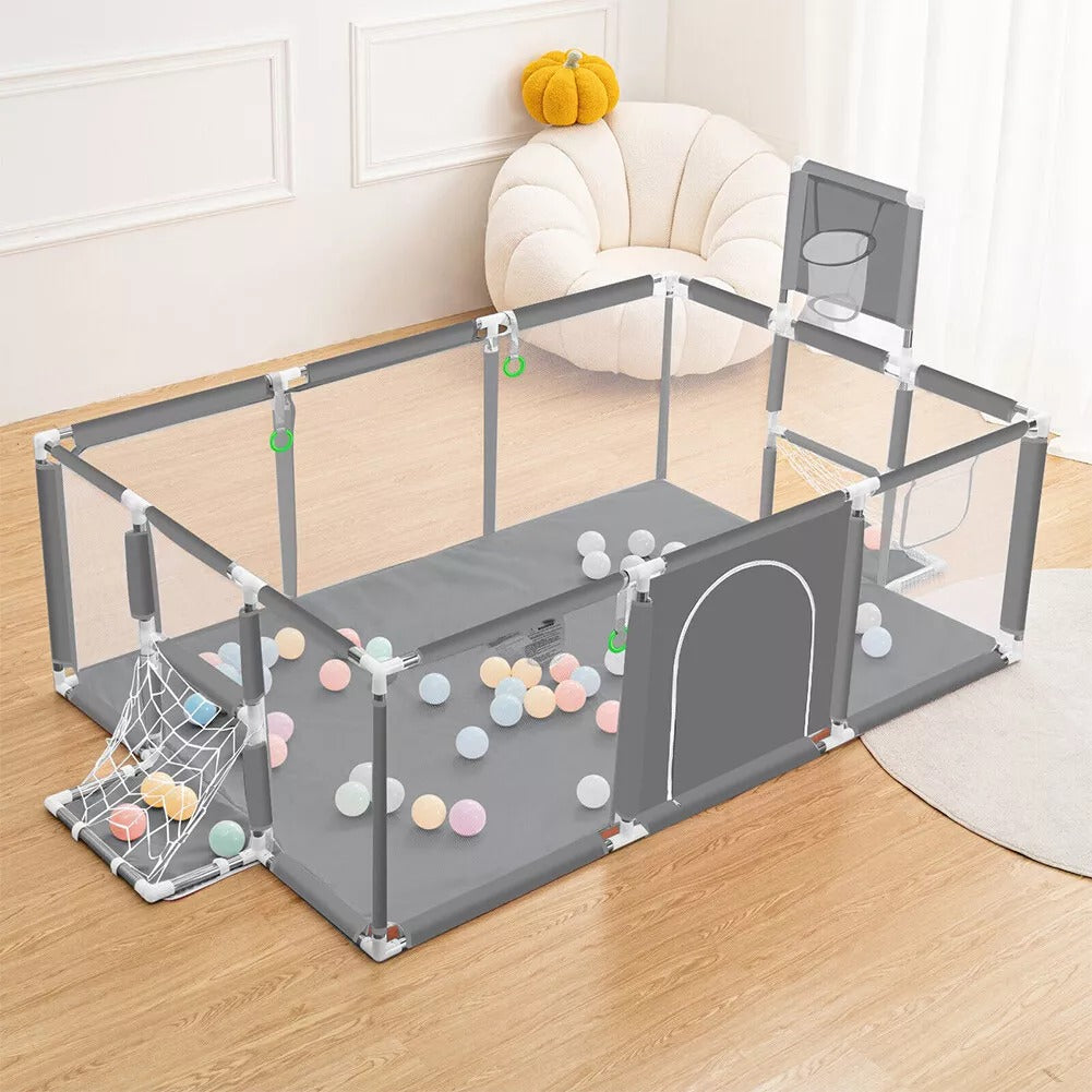 Rectangle Safety Playpen Basketball and Football Arena for Kids - Gray-Blue-Red - Odeez | Educational Toys Pakistan 