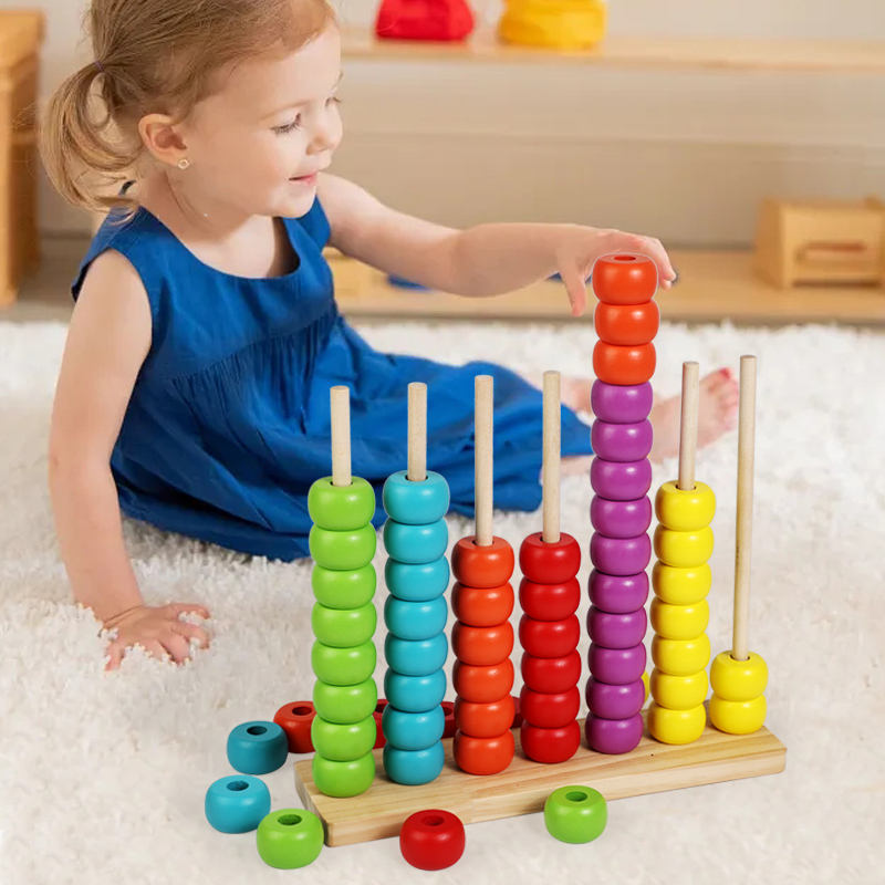 Wooden Montessori Color Sorting and Counting Beads Stacking Toy -01
