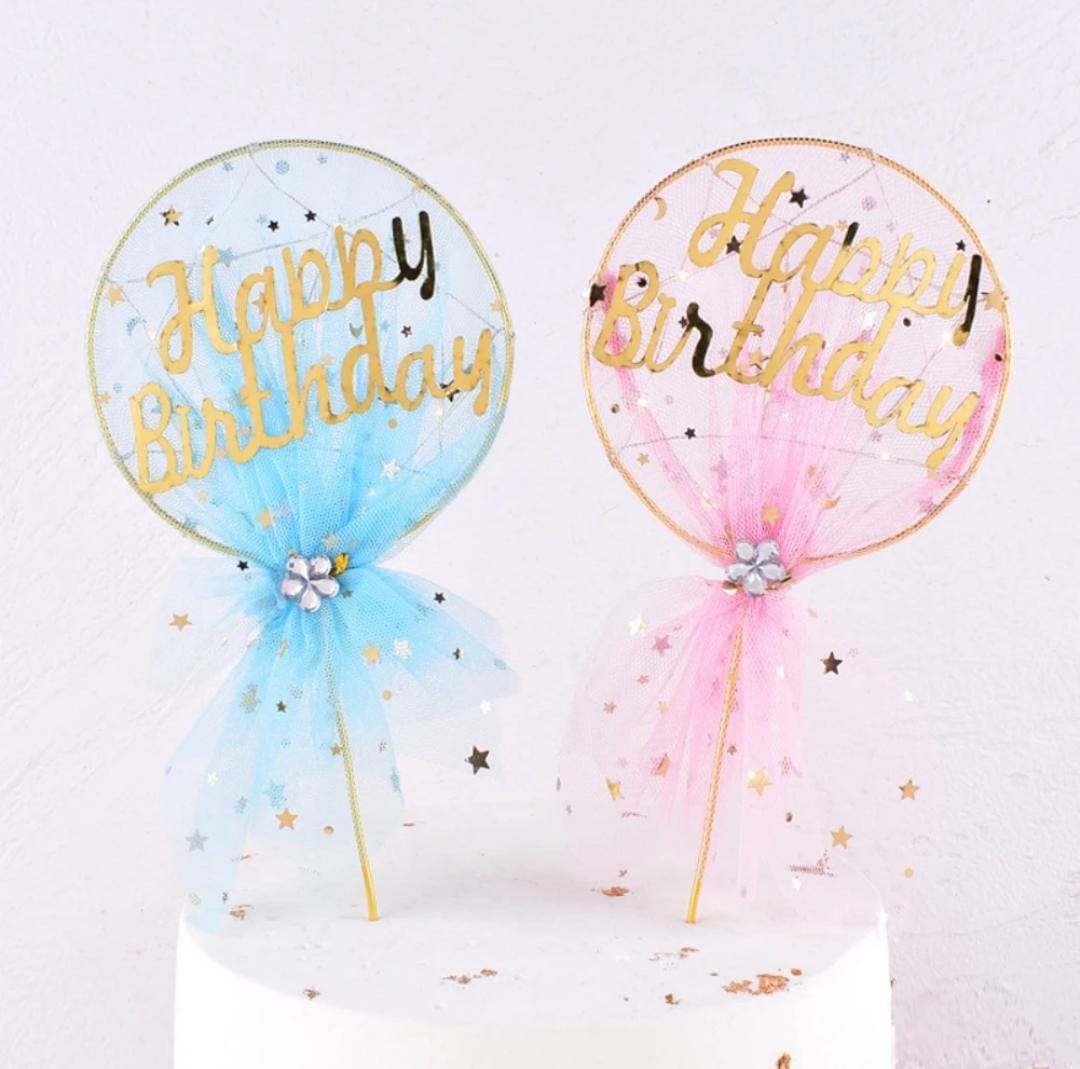 Happy Birthday Fancy Cake Topper - Blue-Pink - Odeez | Educational Toys Pakistan 