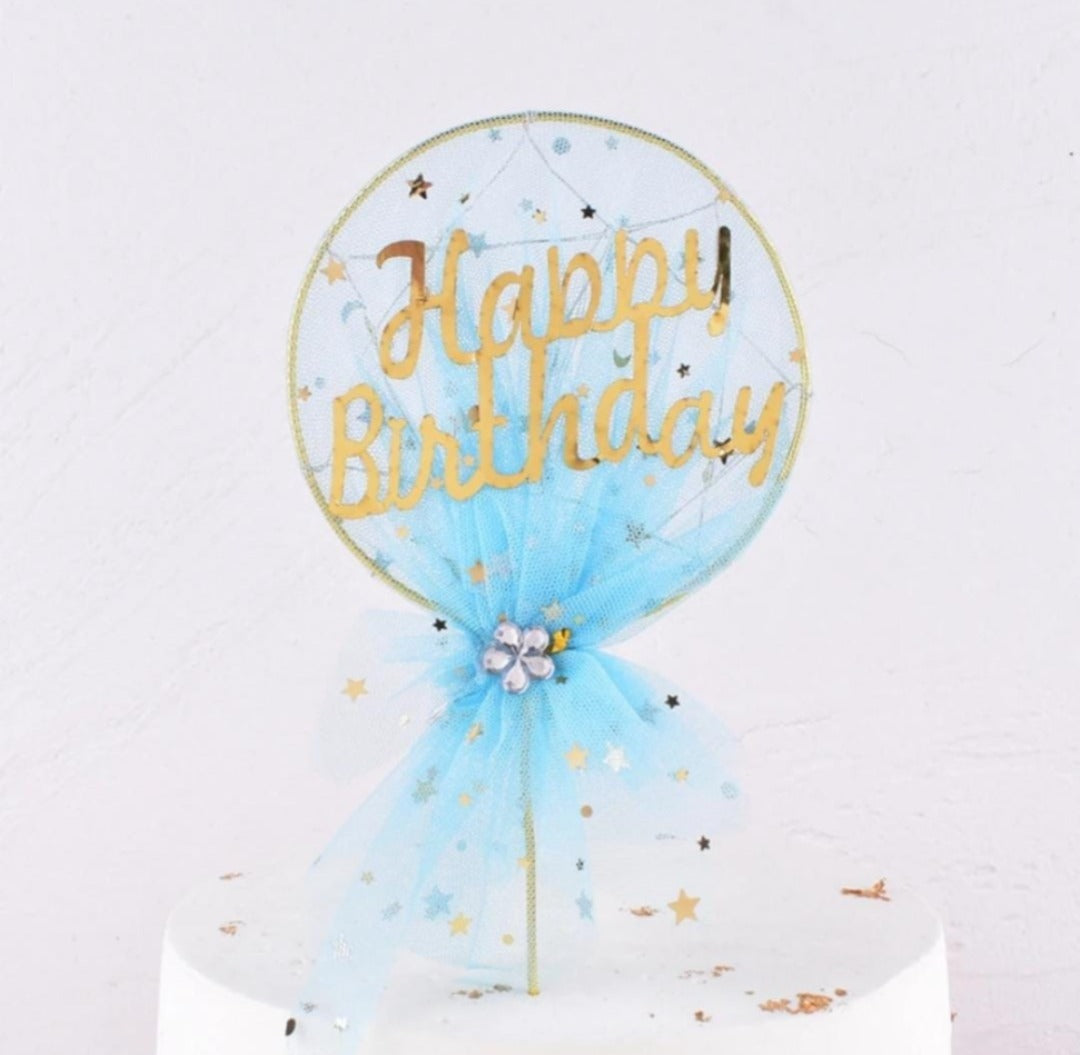 Happy Birthday Fancy Cake Topper - Blue