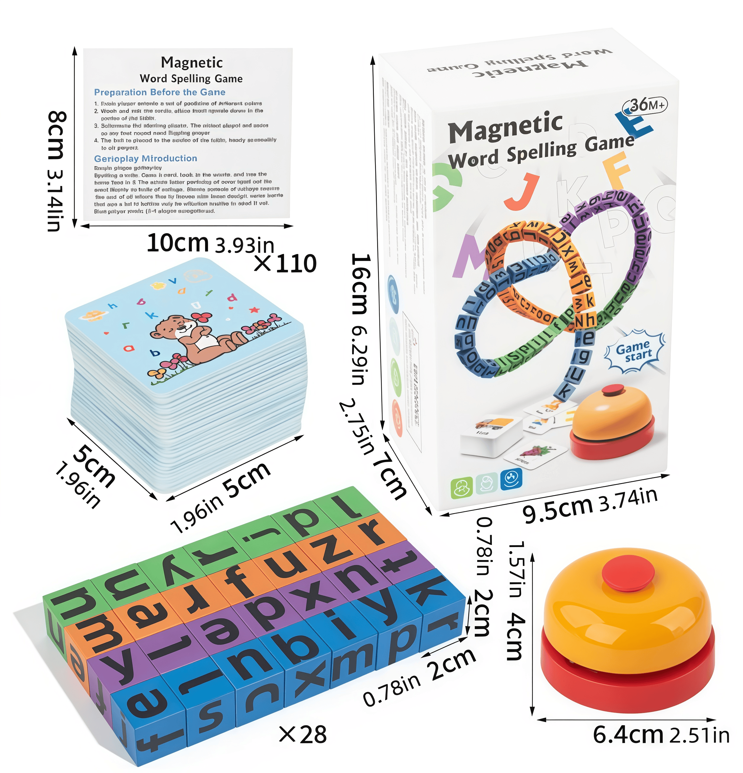 Magnetic Word Spelling Game 28pcs Cube - 2 to 4 Players