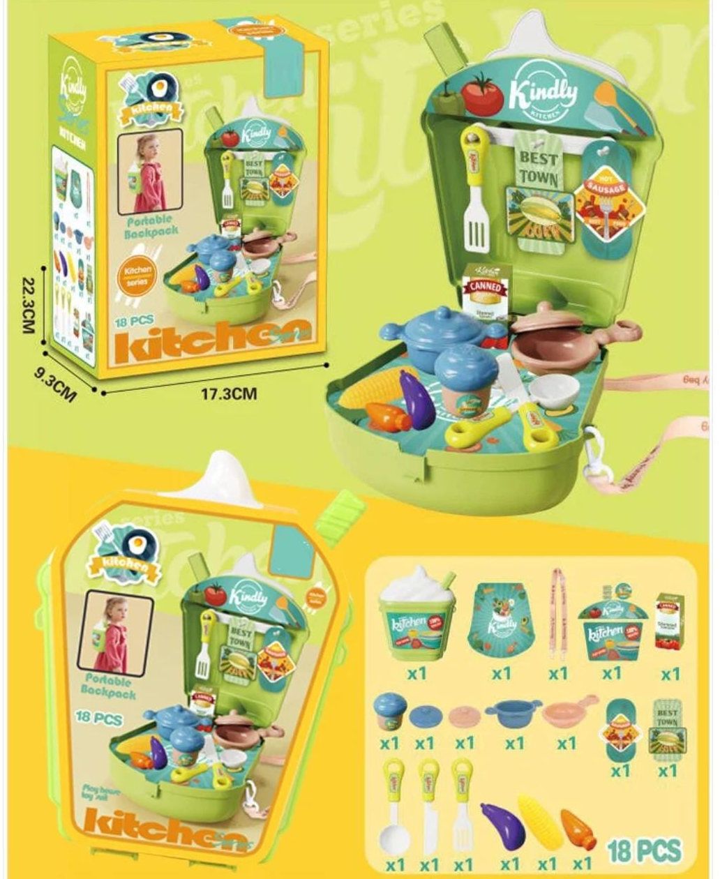 Mini Kitchen Backpack Play House Pretend Kit - 18 pieces