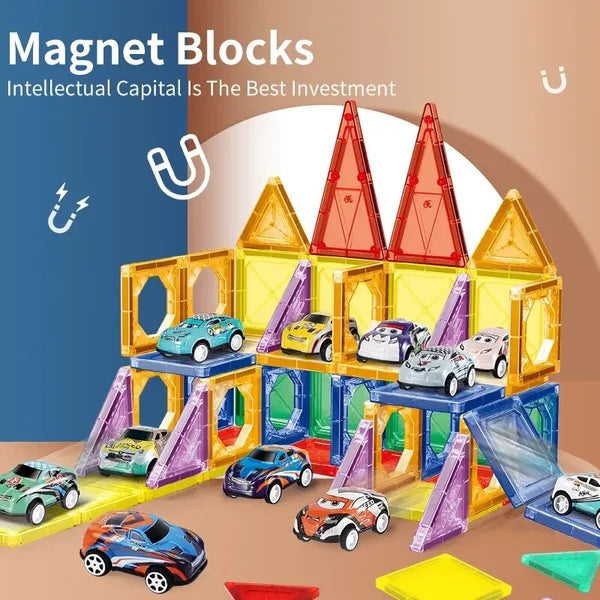 DIY Magnetic Tiles Car Track Building Puzzle - 50 pieces