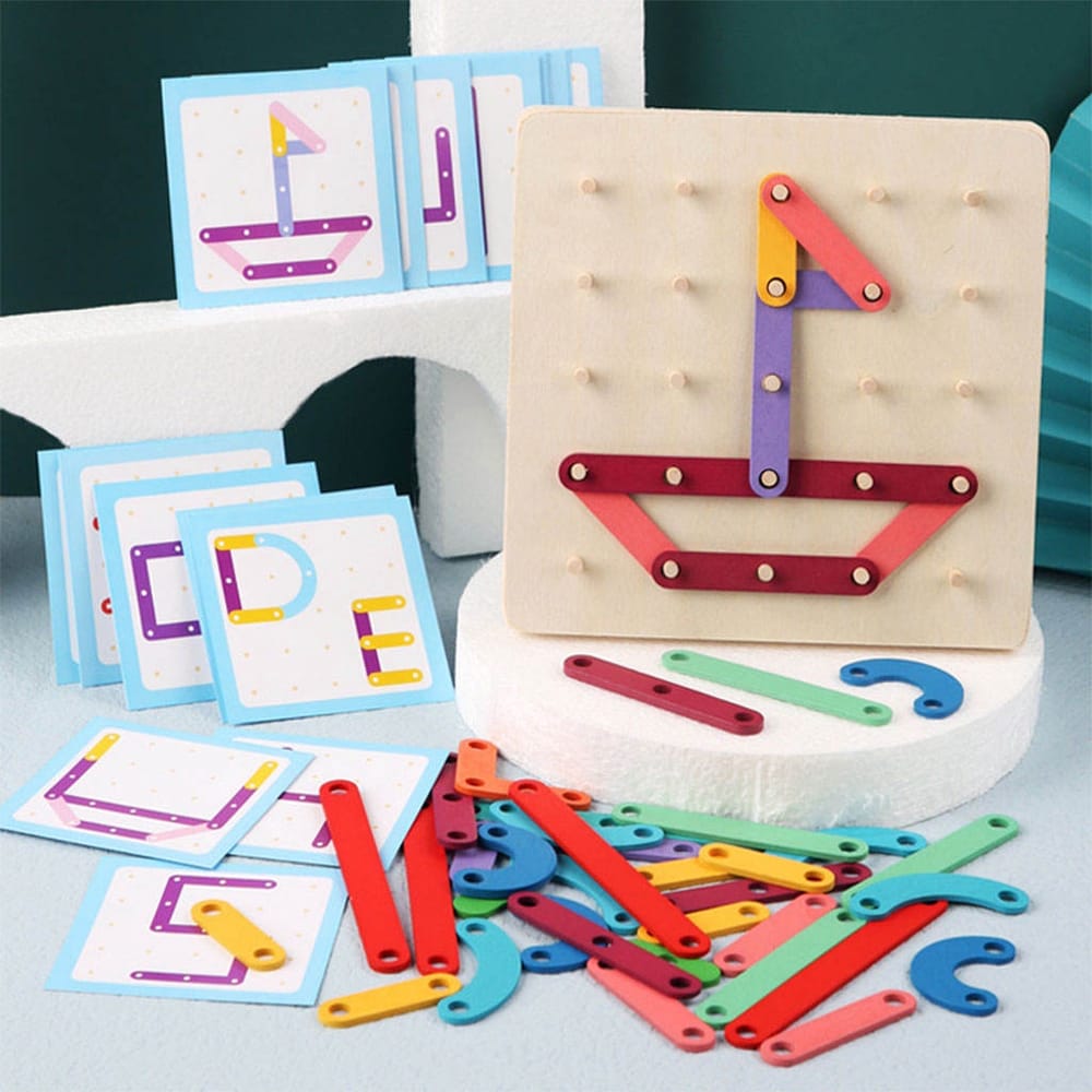 Montessori Nail Board Jigsaw Wooden Puzzle Blocks - 104 - Default Title - Odeez | Educational Toys Pakistan 