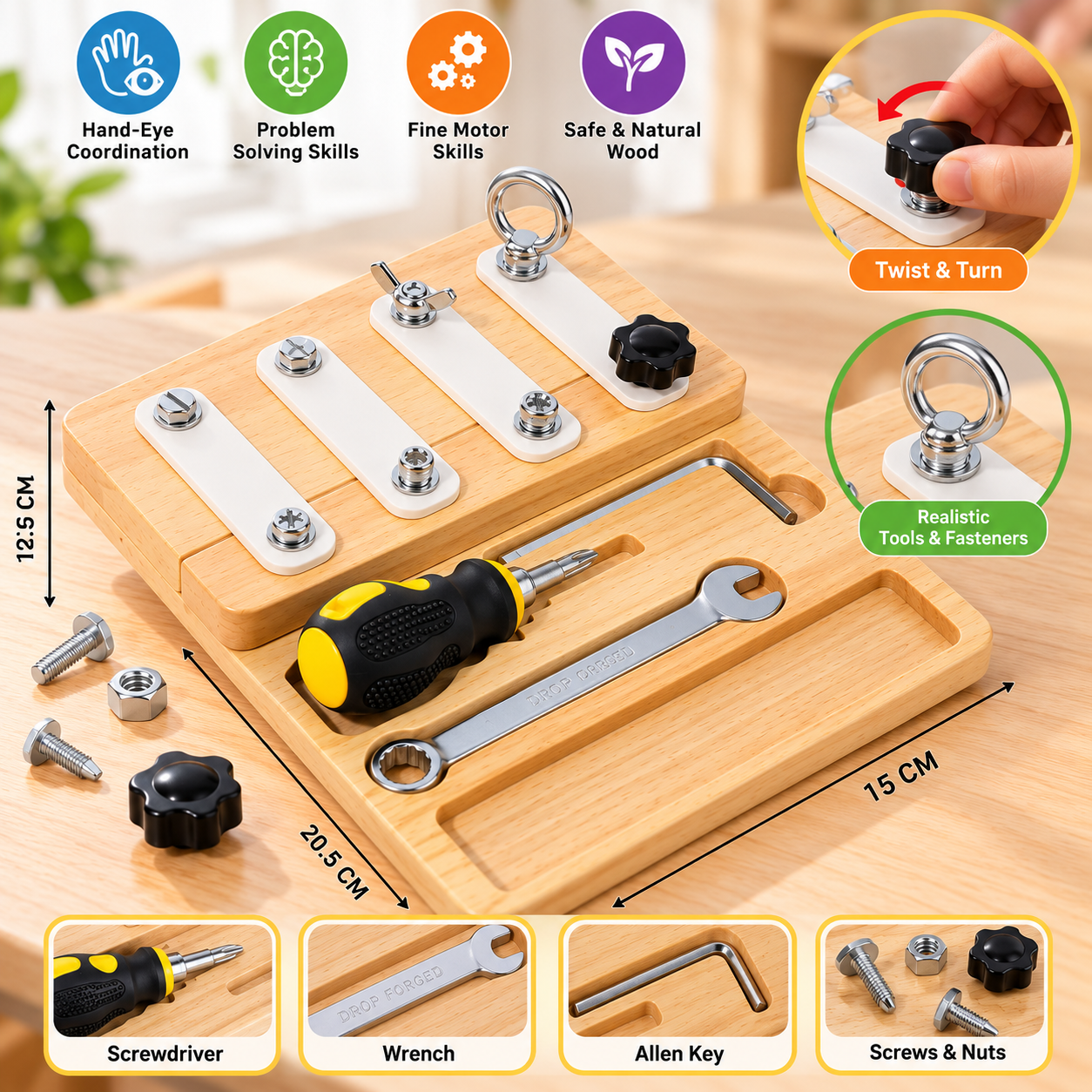 Wooden Montessori Twist and Screw Tool Set