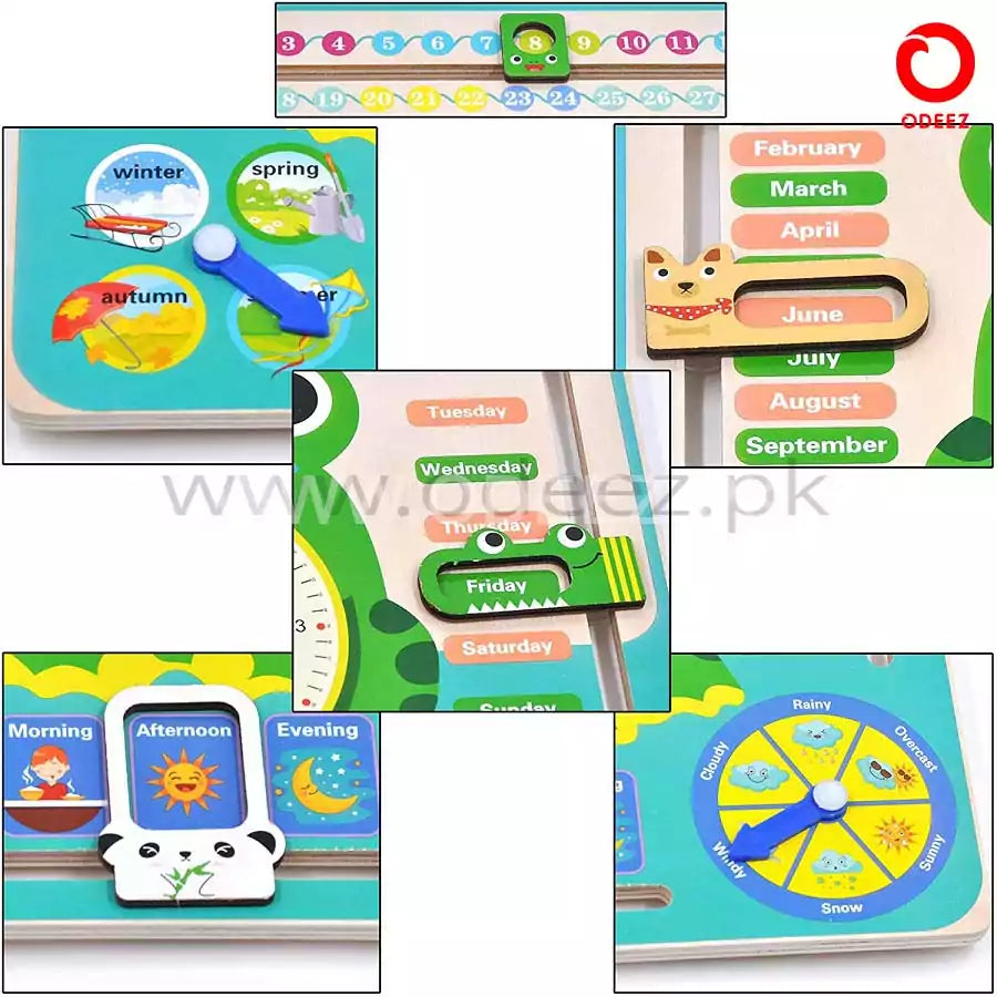 Multi functional Wooden Calendar Clock - 274 - Default Title - Odeez | Educational Toys Pakistan 