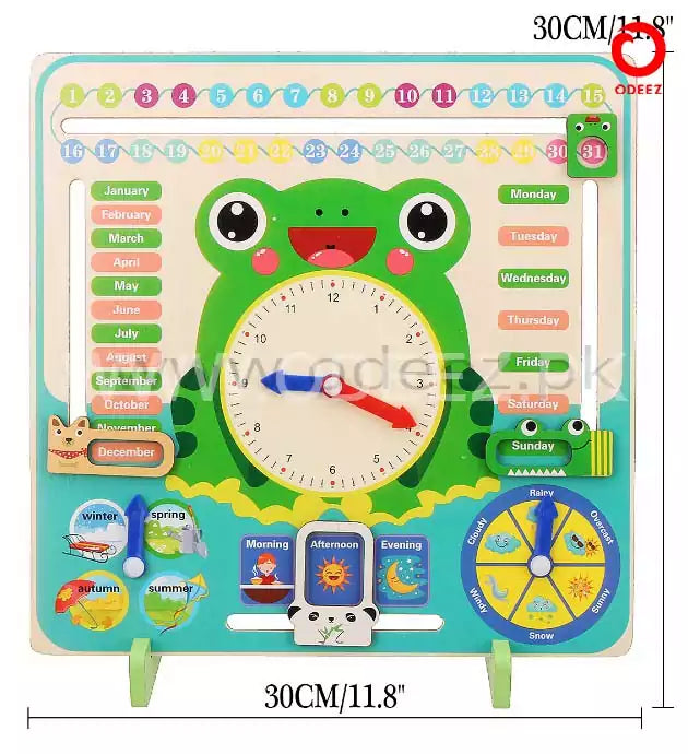Multi functional Wooden Calendar Clock - 274 - Default Title - Odeez | Educational Toys Pakistan 