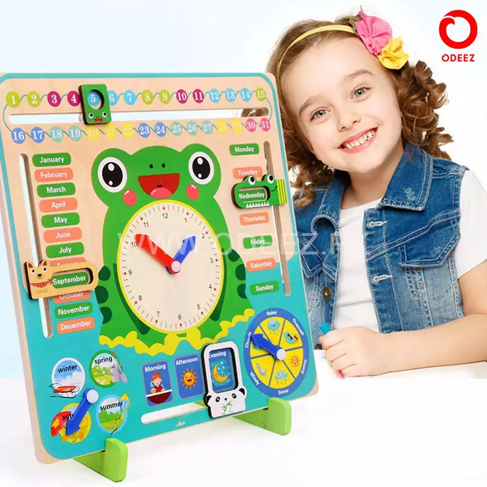 Multi functional Wooden Calendar Clock - 274 - Default Title - Odeez | Educational Toys Pakistan 