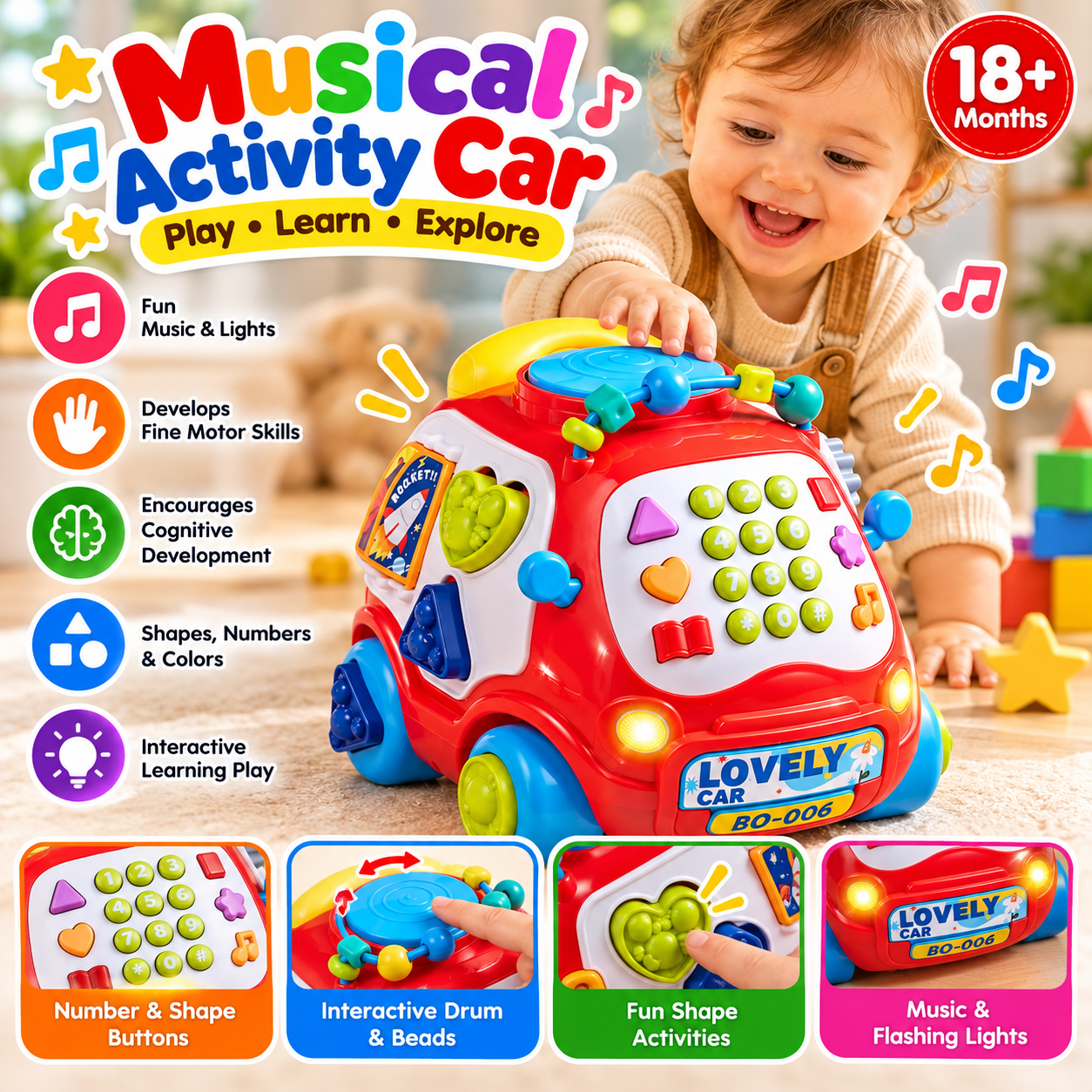 Musical Activity Car Interactive Learning and Music Toy - 619